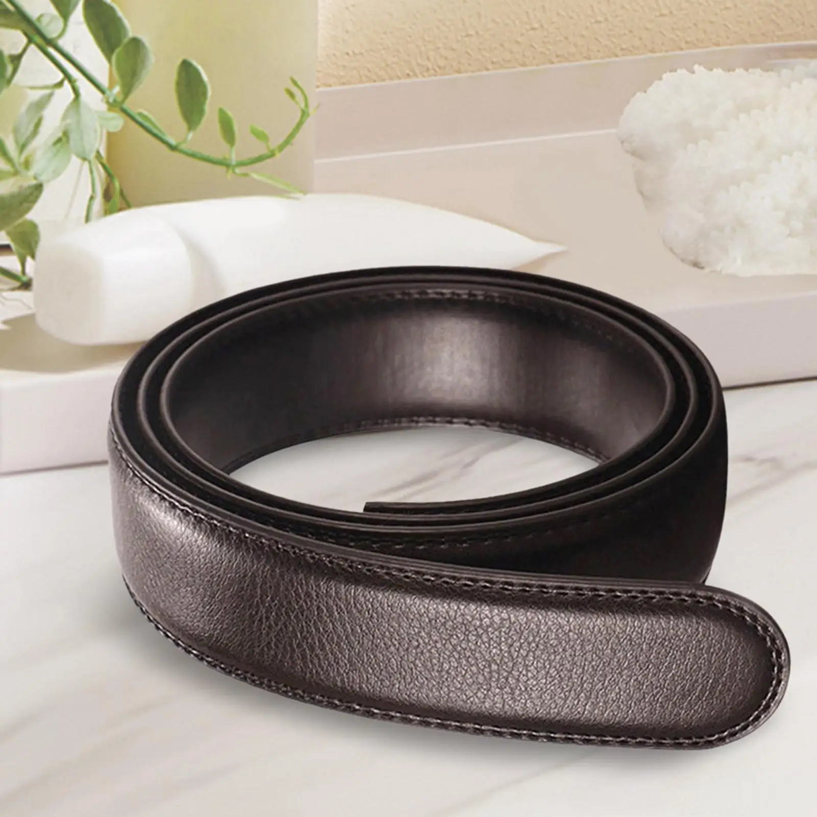 

Replacement Belt Strap Trendy PU Leather Ratchet Belt without Buckle for Trousers Dating Automatic Ratchet Buckles Everyday Wear