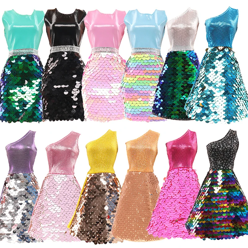 30CM Doll Clothes Sequin Dress Changing Costume Fashion Set Multi-color Daily Doll Dress Casual Sequin Dress Up For Girls