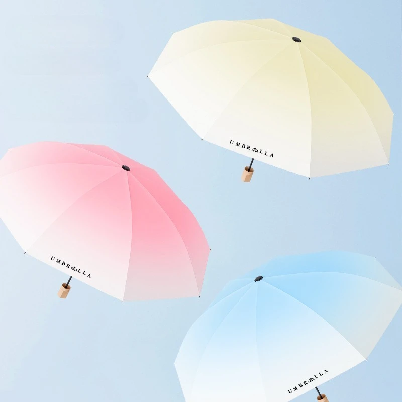 Trendy Gradient Color Umbrella for Women Sunny and Rainy Umbrella Manual Triple Folding Sun Protection and Sunshade Umbrella