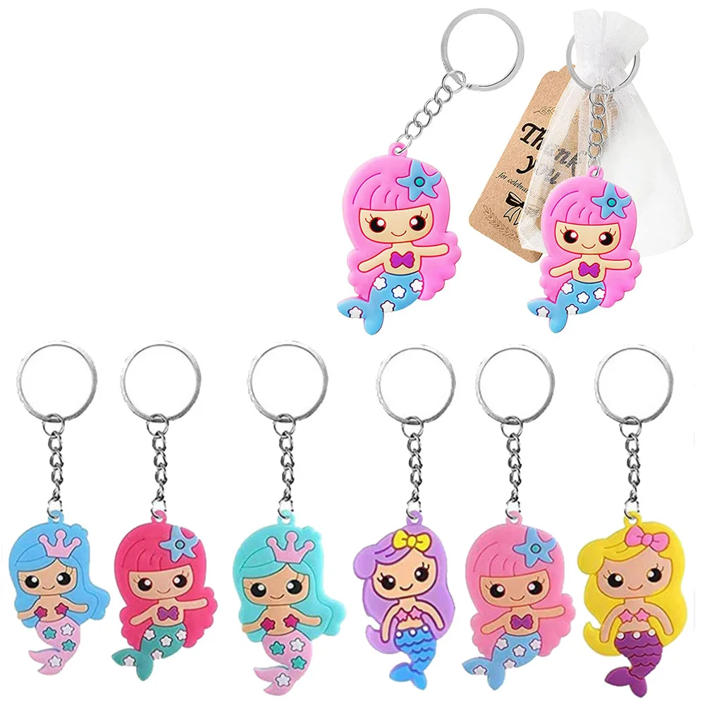 6/12pcs Mermaid Silicone Keychains Children Bag Keyring For Baby Shower Girls Mermaid Birthday Party Supplies Favors Party Gifts