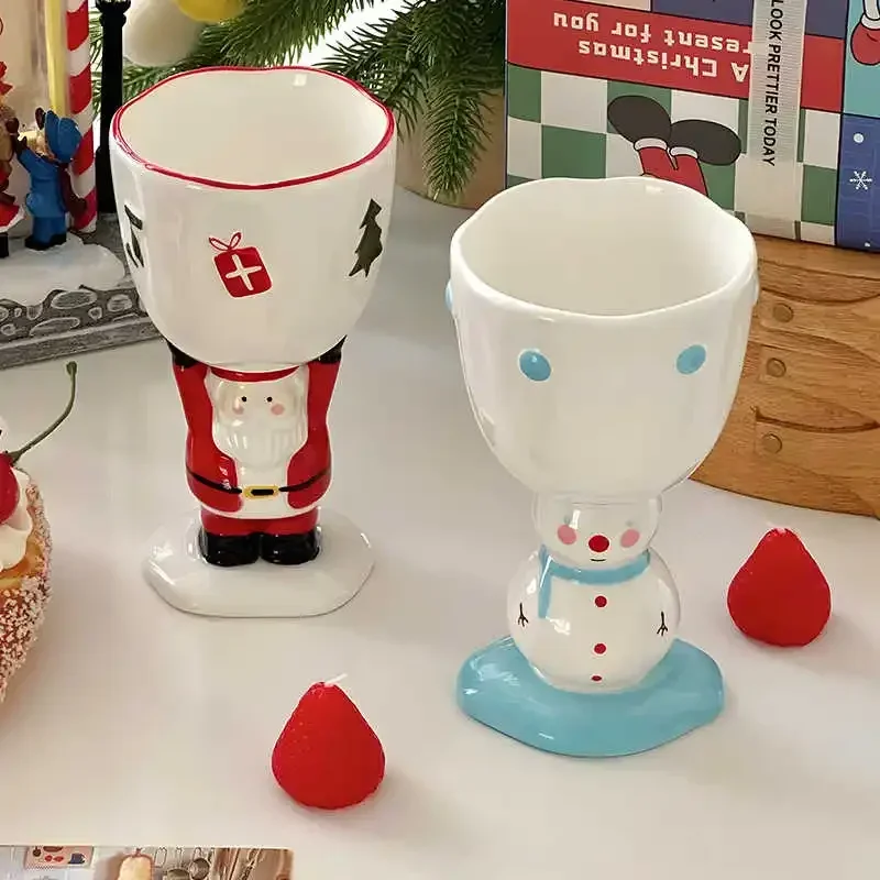 Ceramic Goblet Cute Santa Claus Snowman Ornaments Egg Shopper Breakfast Bowl Christmas Gift Fruit Wine Drink Mug