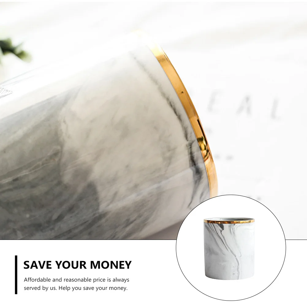 

1Pcs Marble Ceramic Pen Holder Nordic Style Creative Desktop Organizer Brush Container Office School Storage