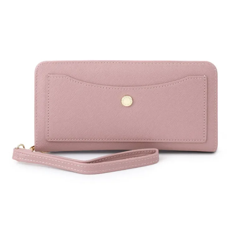 محافظ نسائية من جلد البولي يوريثان محفظة نسائية طويلة بلون واحد حقيبة جديدة بسحاب متعددة الألوان محفظة نسائية للعملات المعدنية Billetera Mujer