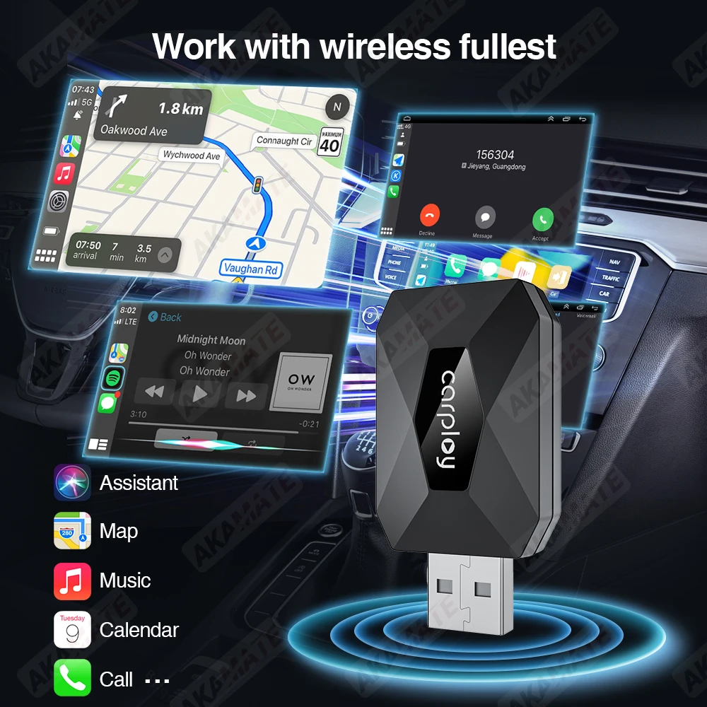 Mini Dongle inalámbrico 2 en 1 con cable a adaptador inalámbrico Carplay Android Auto para estéreo de coche OEM con USB Bluetooth Plug and Play