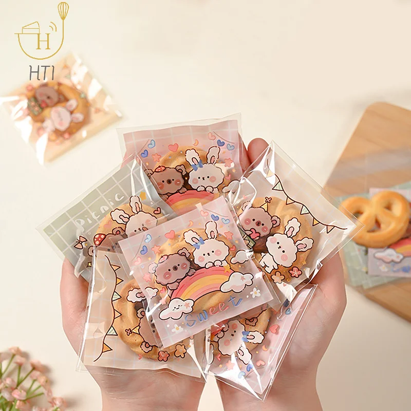 100pcs/Lot Plastic Cartoon Cookie And Candy Bags Self-Adhesive Gift Bag For Wedding Party Supplies Biscuit Packaging Bag