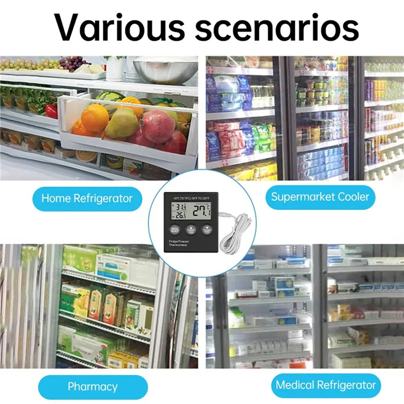 AA84 2X цифровой термометр для холодильника с сигнализацией температуры, ЖК-дисплей, цифровой термометр для холодильника и морозильной камеры