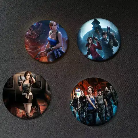 R-Resident Evil Tecknat Spel 32/44/58mm Handgjord Nål Runda Roliga Snap-in Broscher För Ryggsäck Kläder Accessoarer Badge Hatt 10 best sales Pin Resident Evil - №5