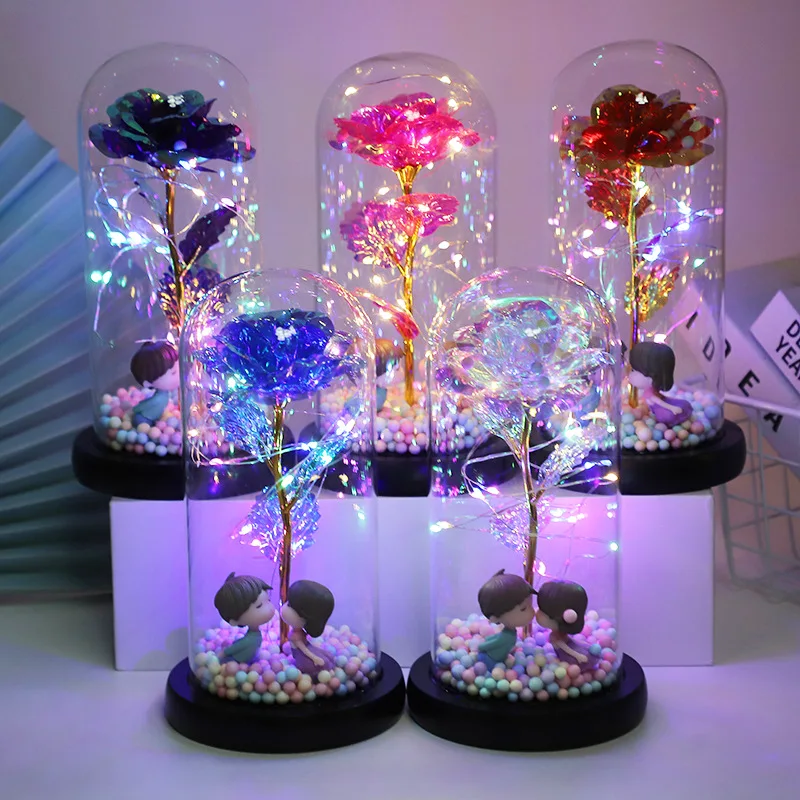 

Everose Glass Cover Eternal Flowers Valentine's Day Women's Day Birthday Mother's Day Creative Gift Ornaments LED Dome