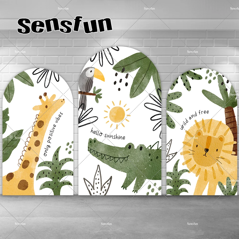 

Cartoon Kids Safari Jungle Party Arch Backdrop Cover Crocodile Giraffe Lion Boys Wild One Birthday Chiara Wall Backgrounds