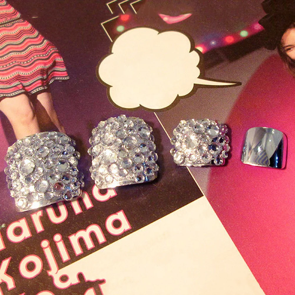 

24Pcs False Nails Toe Women DIY Art Accessories No Smell Safe Durable Full Cover Bling Rhinestones Fake Nail for Toe