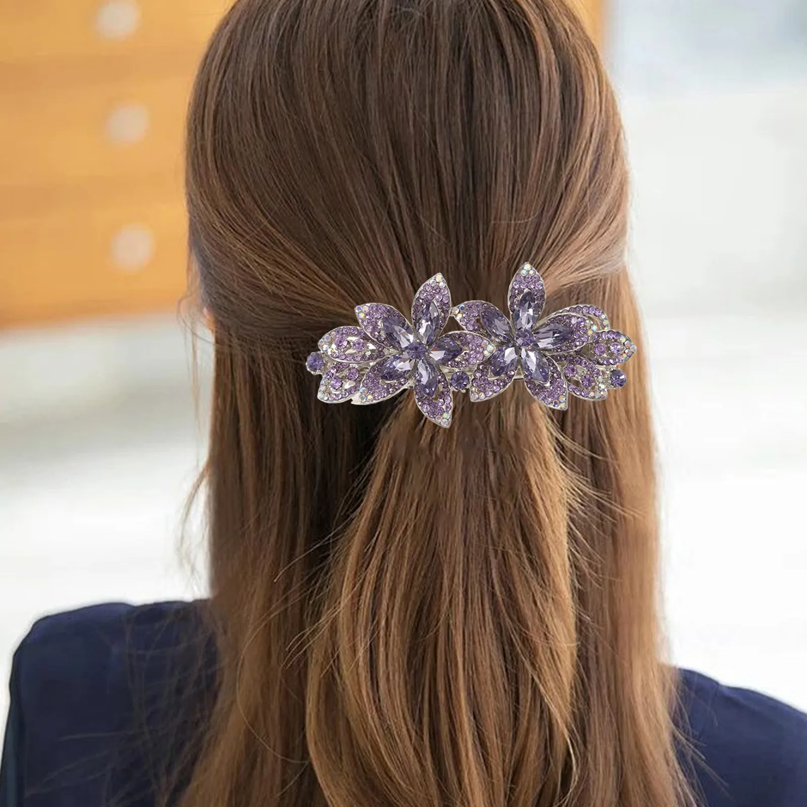 Flower Rhinestone Hair Clip for Women Spring Clip Alloy Metal Decorative Floral Hair Accessory for Prom Party Wedding Birthday