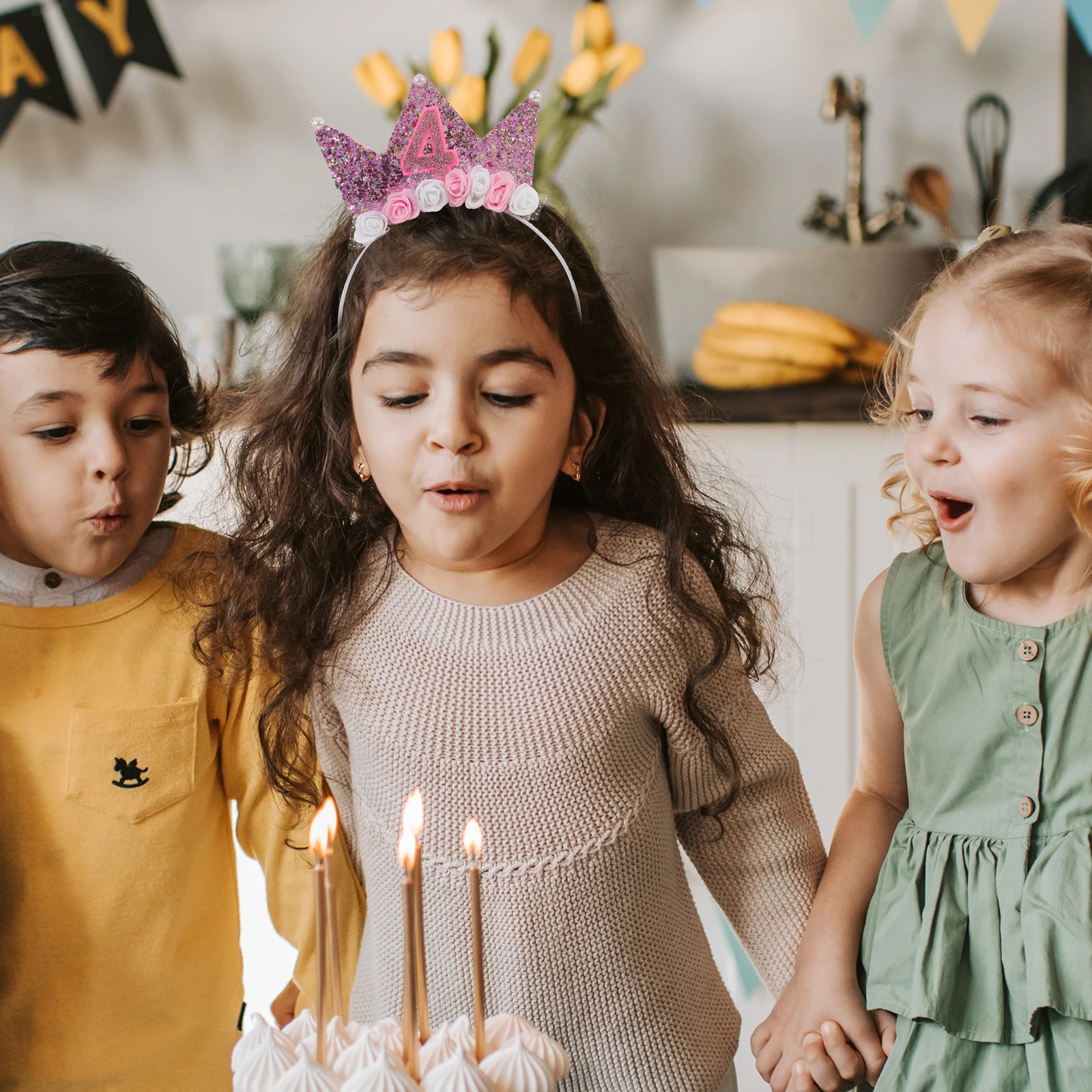 

Children Crown Headb Birthday Party Hairb Decorative Hoop Kids ABS Felt Lightweight Comfortable Photo Shoot Festival Holiday