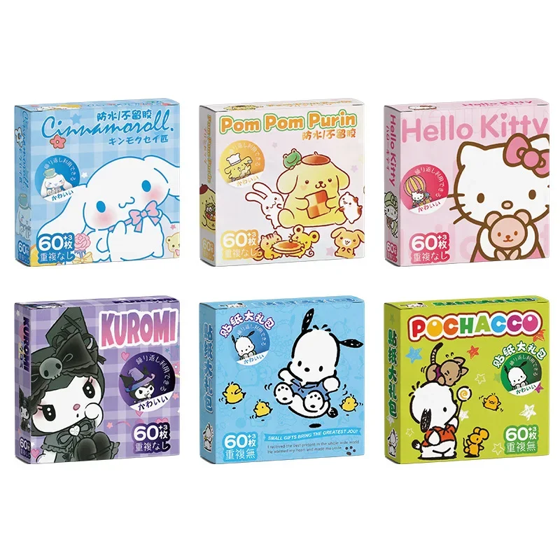 60Pcs Sanrio Kawaii Decorative Stationery Pochacco Kuromi Cinnamoroll My Melody Stickers set Scrapbooking DIY Diary Album