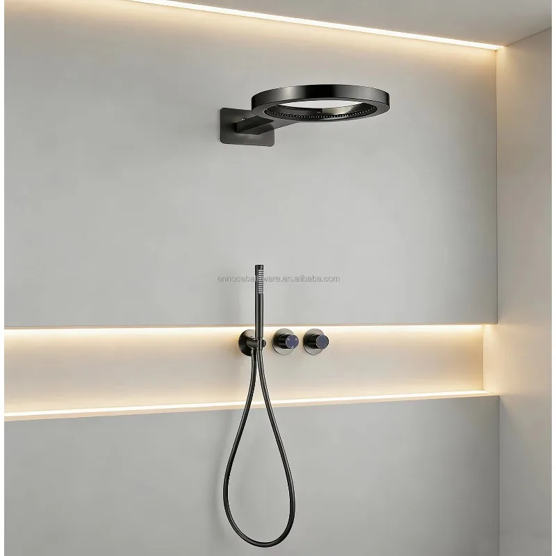 2025 Deluxe Round Top Spray Dual Function Waterfall Shower Mixer Set Wall Mounted Handheld Shower Head Shower Set