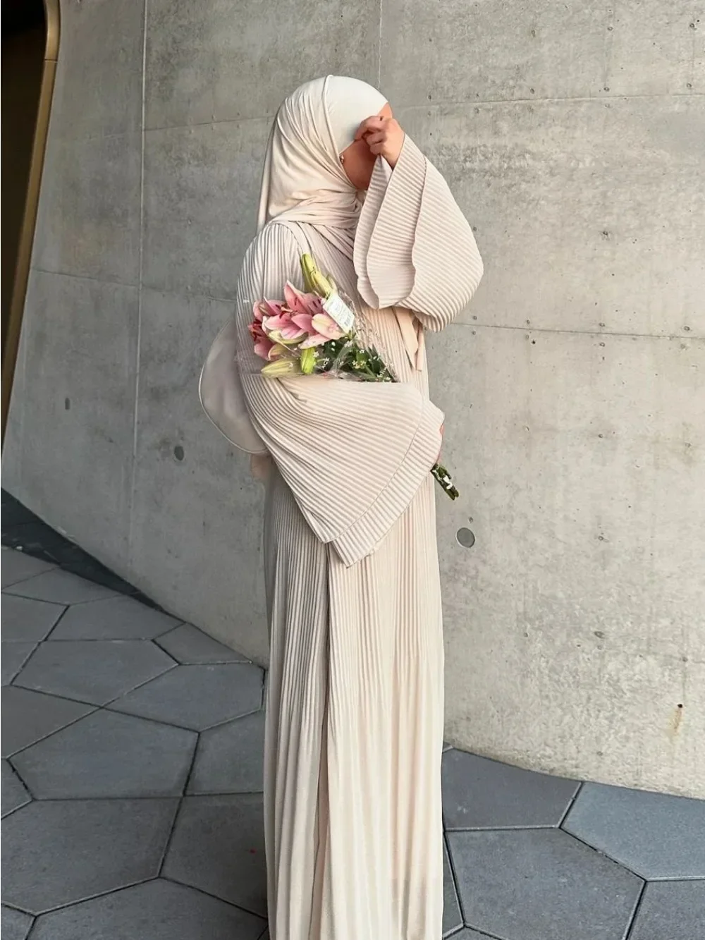 Eid Muslim Dress for Women Pleated Flare Sleeve Jalabiya Kaftan Islam Vestidos Arab Long Robe Ramadan Morocco Dubai Abayas 2024