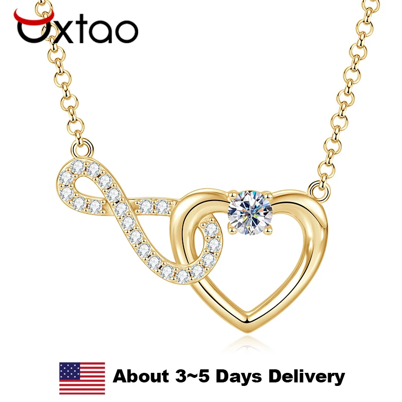 

OXTAO Trendy Heart Necklaces Moissanite D VVS1 925 Sterling Sliver For Women Love Gold Silver Necklace Party Birthday Jewelry