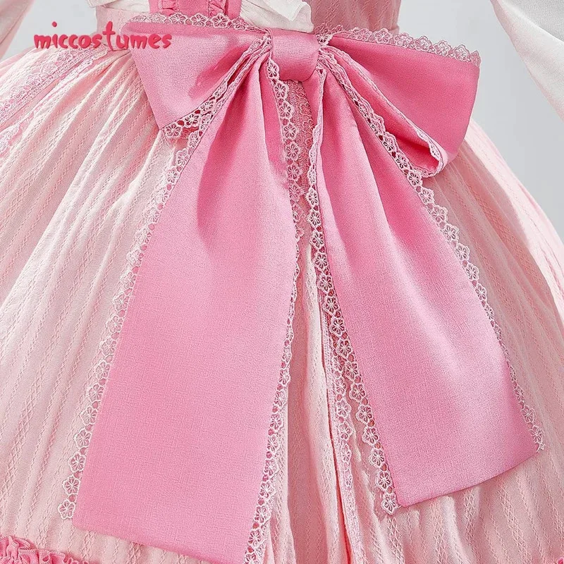 25 cosmiccostumes feminino calcinha meia cosplay traje rosa lolita vestido conjunto com acessório de cabeça e coxa meias altas
