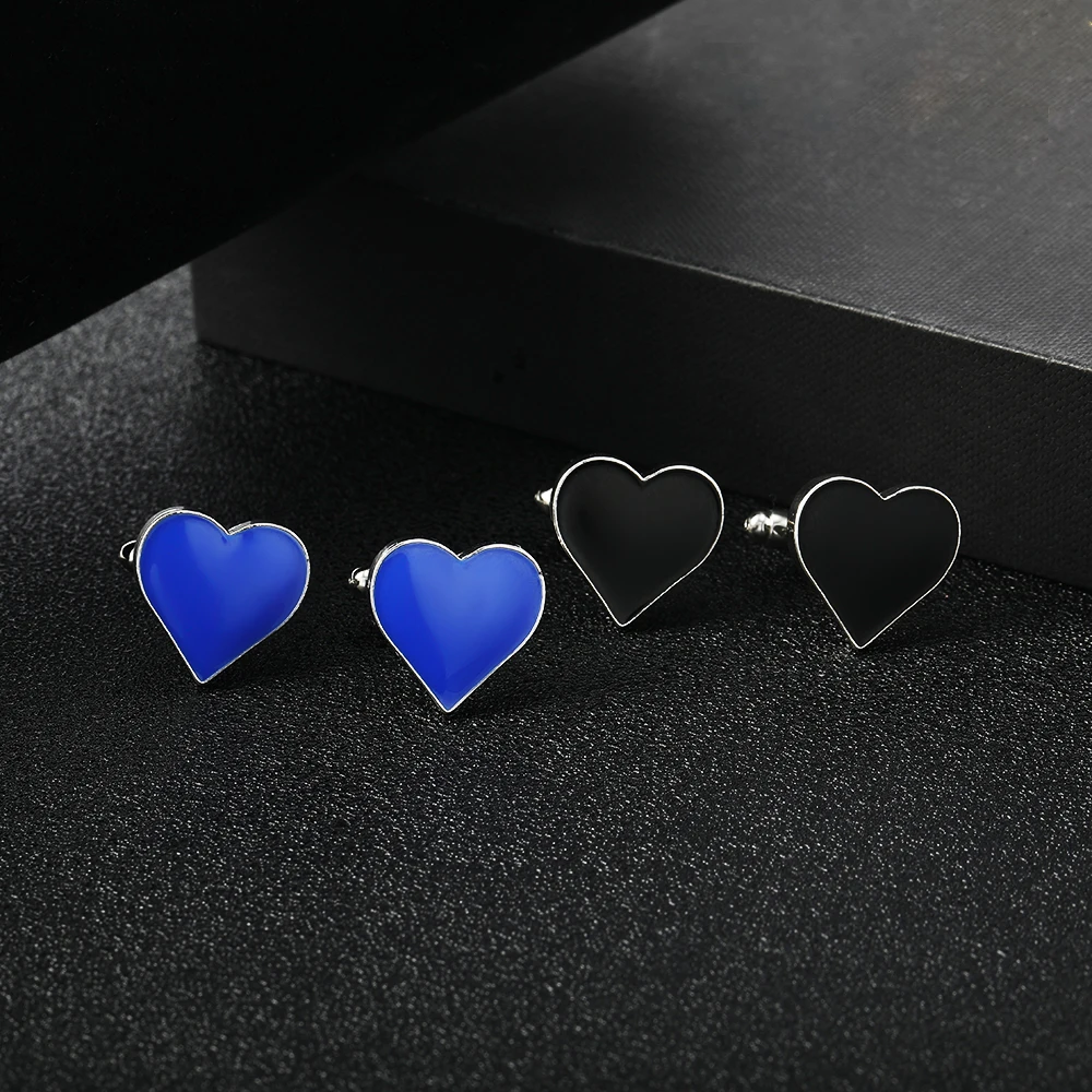Wedding Cuff Links Romantic Red Blue Black Heart Design Cufflinks Quality Valentine Gift Tuxedo Button For Husband BoyFriend