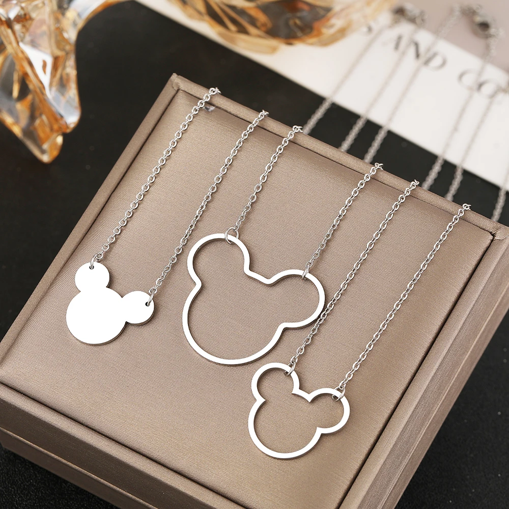 Stainless Steel Necklaces Cute Cartoon Mouse Pendants Chains Choker Fashion Necklace For Women Jewelry Party Childs Kids Gifts