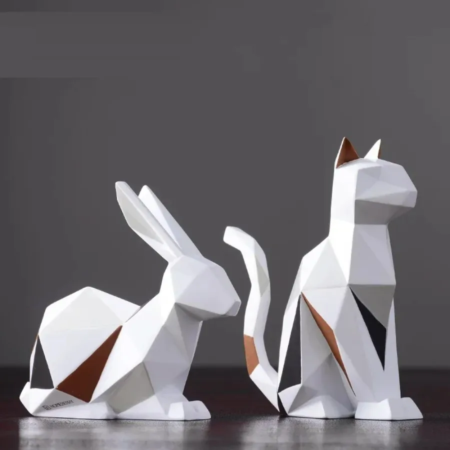 

Modern Art Resin Origami Rabbit Cat Statues Geometric Animal Sculpture Crafts TV Cabinet Office Home Decor Figurine Unique Gift