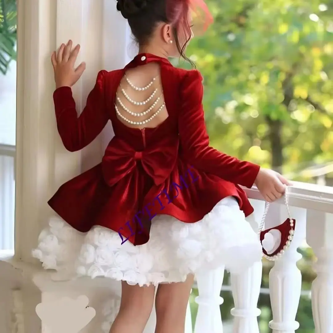 customized-red-flower-girl-dress-bow-beaded-knee-length-for-wedding-first-communion-birthday-party-gown-kids-party-dress