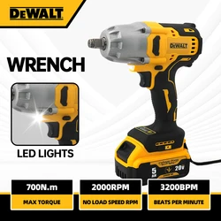 DEWALT 브러시리스 전기 임팩트 렌치, 자동차 트럭 수리, 700NM 높은 토크 전기 드릴 드라이버 전동 공구, 20V 배터리용