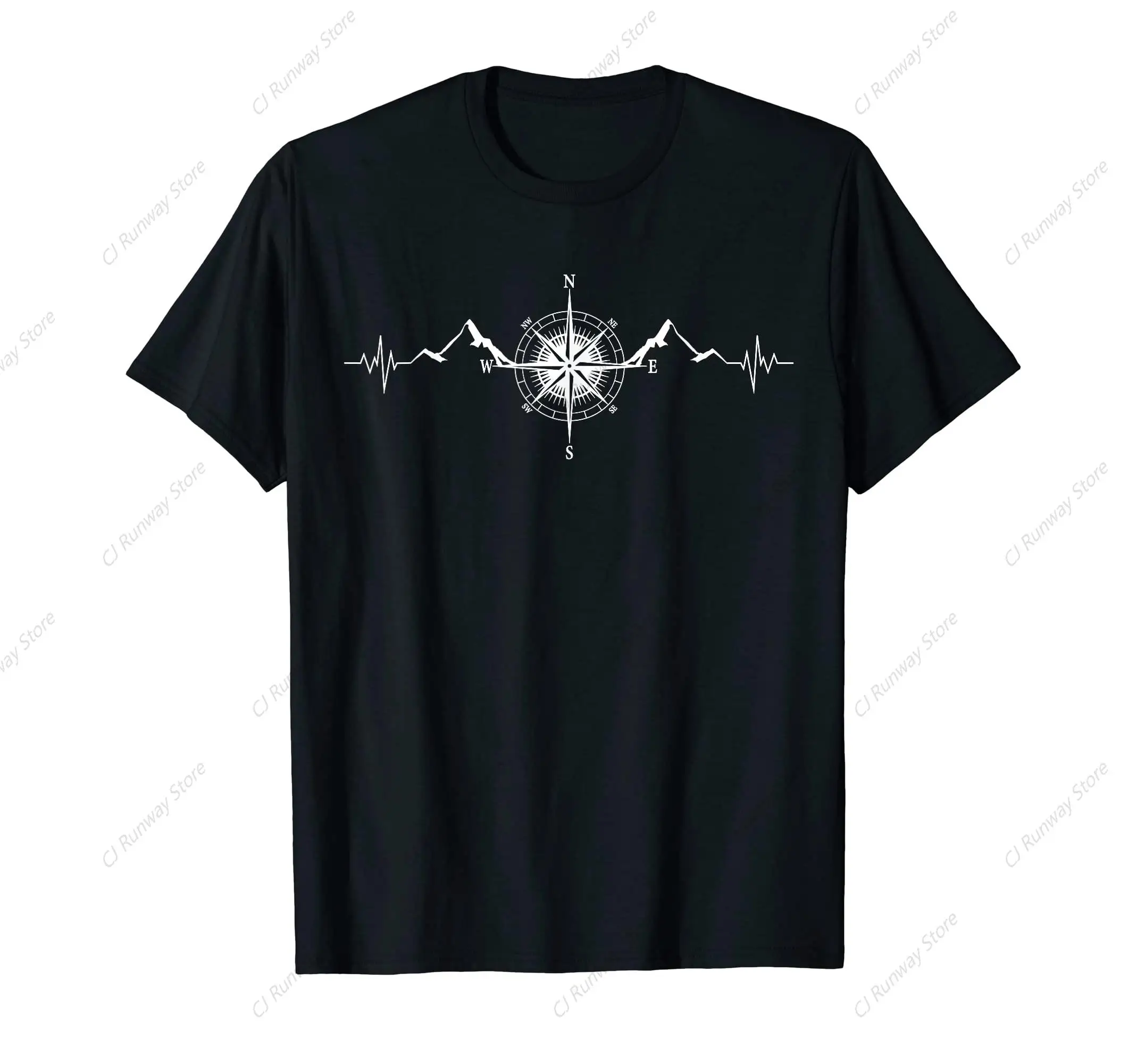 Funny Hiking Nature Mountains Wind Rose Compass Heartbeat T-Shirt