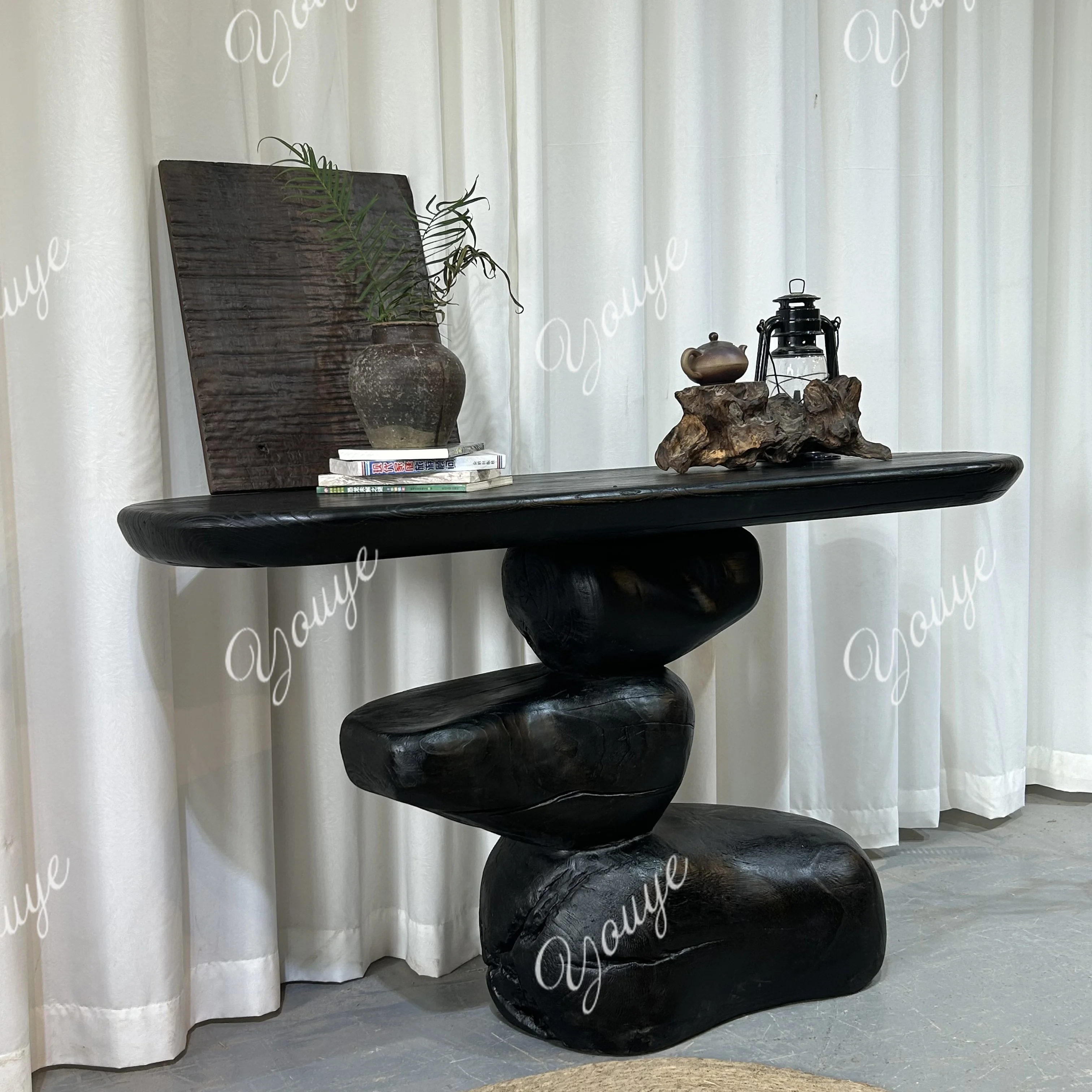 Entry entrance table Solid wood against the wall End view table Homestay Zhongtang designer cobblestone partition desk