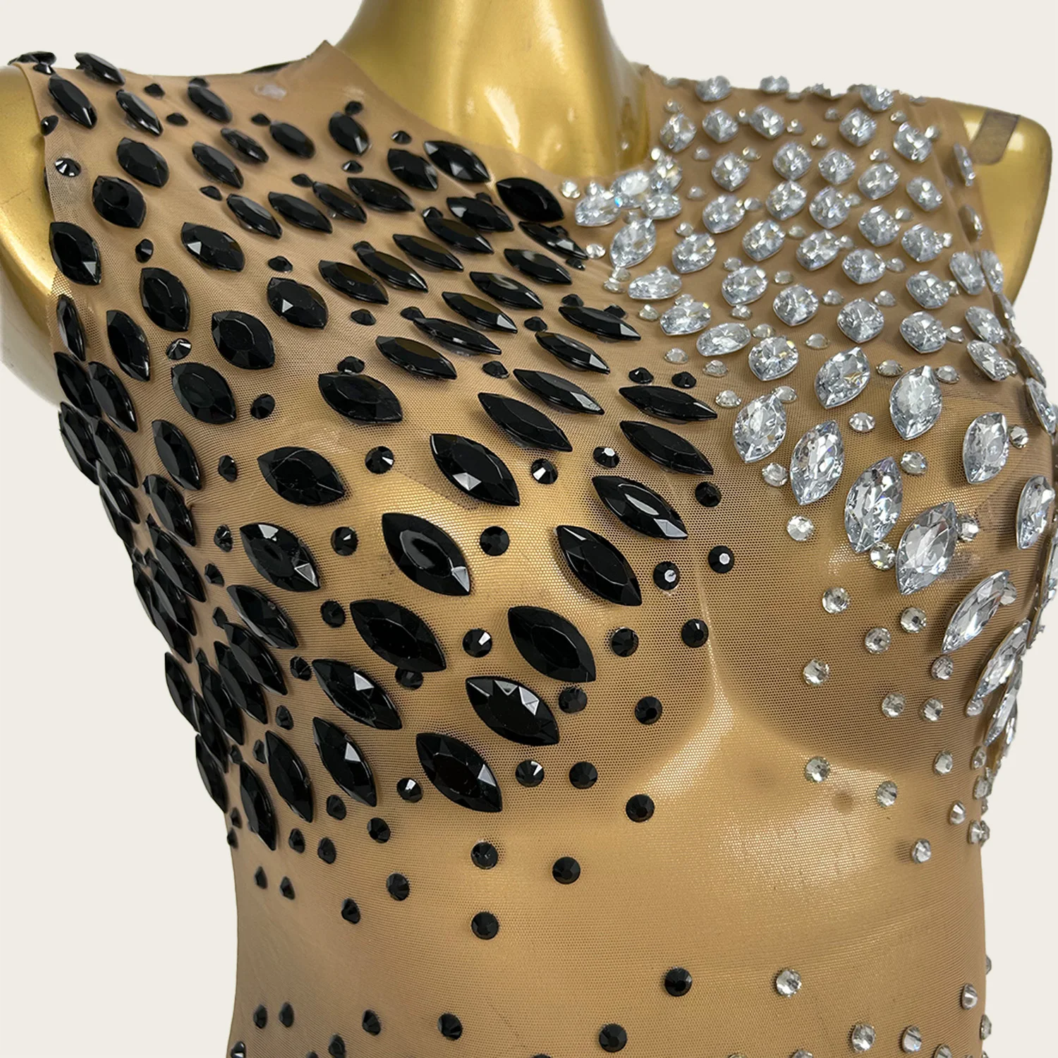 

Sexy Women Black Silver Crystals Sparkly Cocktail Dress Birthday Party Spicy Girl Outfit gig See Through Mesh Mini Dress Kuyila