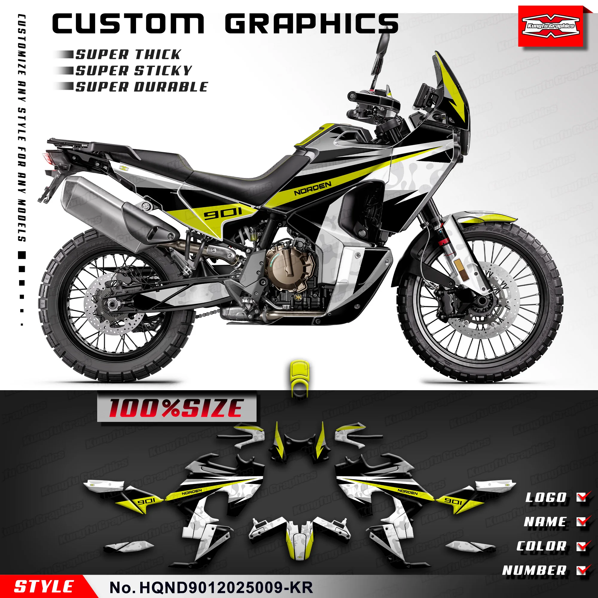 

Набор наклеек KUNGFU GRAPHCS Прочный винил Для HUSQVARNA NORDEN 901 NORDEN 901 2020 2021 2022 2023 2024 2025, HQND9012025009-KR