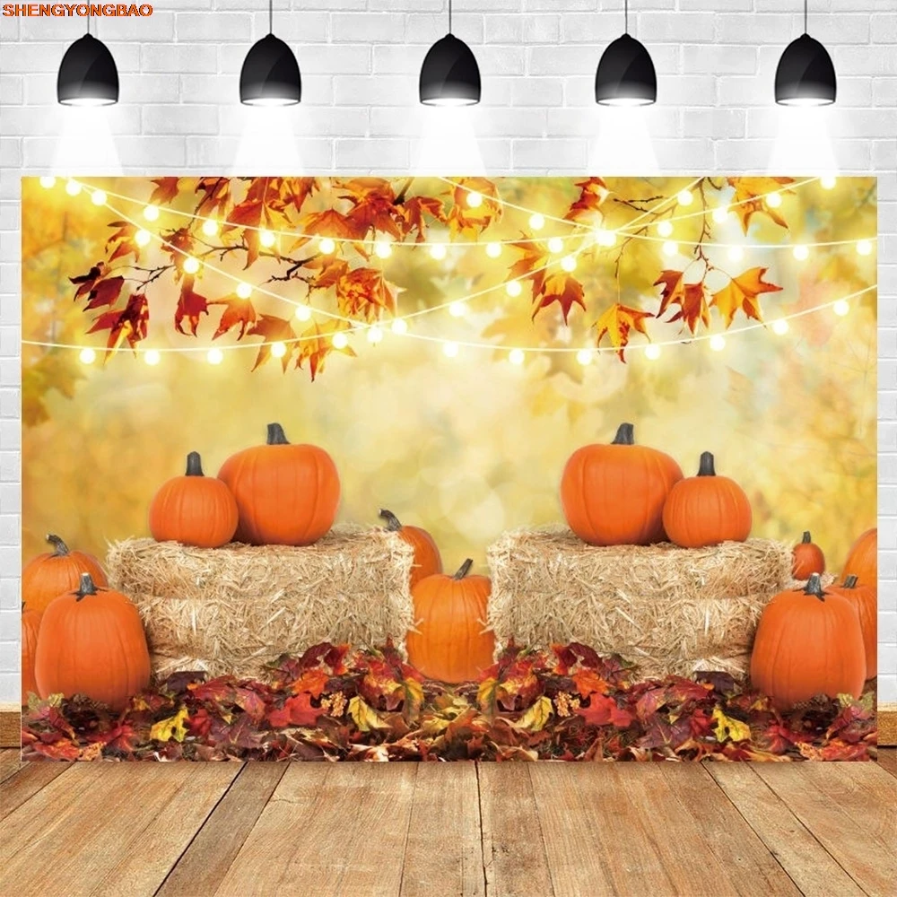 Pemandangan Alam Musim Gugur Gudang Pertanian Latar Belakang Tumpukan Jerami Daun Musim Gugur Latar Belakang Fotografi Potret Bayi Labu Studio Panggilan Foto