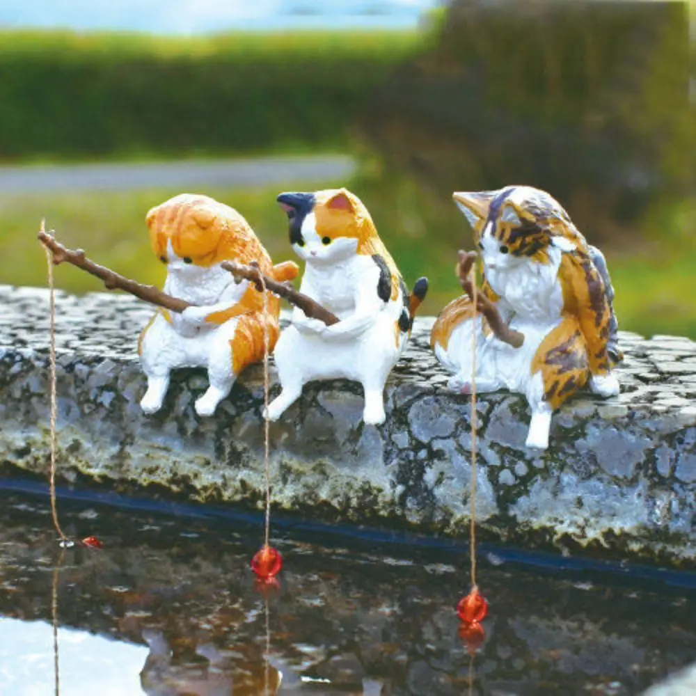

Craft Easy Use Bonsai Cat Hanging Decoration Fish Tank Ornaments Cat Statue Kitten Fishing Ornament Miniature Figurines