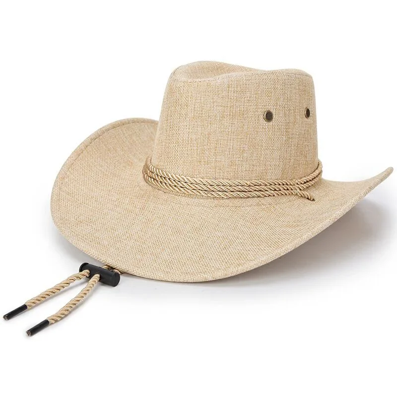 2021 Spring and Summer Big Brim Men\'s Hat Hemp Material Sun Hat Western Cowboy Hat Frosted Sun Hat Beach Hat Jazz Hat Riding Hat