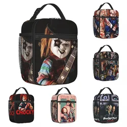 Horror Movie Chucky Insulated Lunch Bags Portable Halloween Childs Play Mistery Food Box Leakproof Thermal Cooler Bento Box