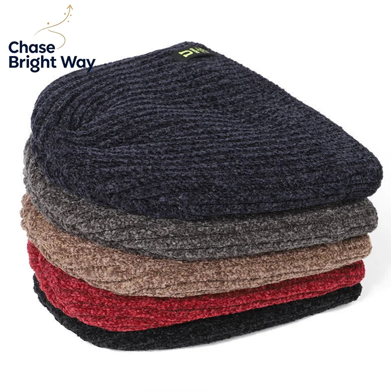Men's Winter Knit Hats Soft Stretch Cuff Beanies Cap Comfortable Warm SlouchyHat Outdoor Riding Knitted Cap For Women