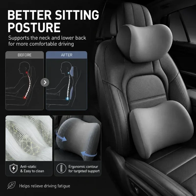 New Memory Foam Car Neck Pillow Protective Lumbar Back Support Breathable Car Headrest Cushion Relieve Stress Car Seat Pillow