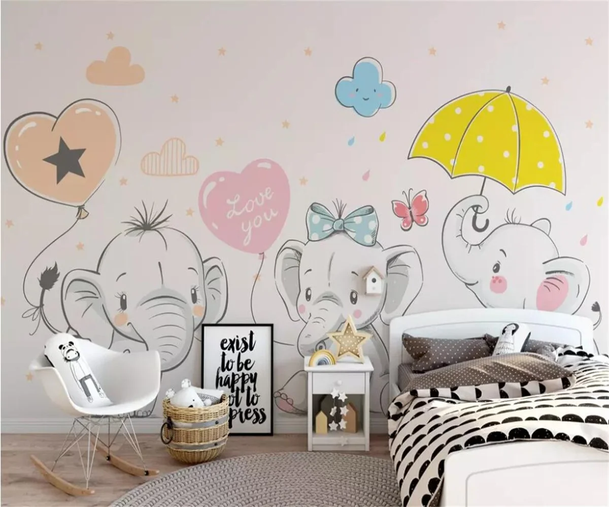 Custom wallpaper cute cartoon pink elephant star moon children background wall decoration 3d wallpaper Painting