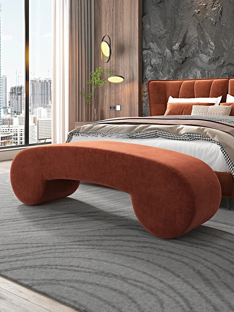 

Curved bedside stool master bedroom mood long sofa leather stool minimalist couple flannel stool