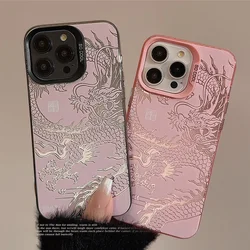 Luxury Dragon Embossed Phone Case for iPhone 15 Pro Max Plus 14 13 12 11 Pink Purple Green Black White Shockproof Phone Cover