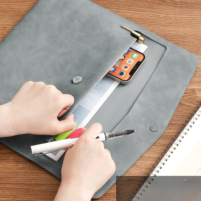 

Leather Document File Bag for Men Corporate Business A4 Portfolio Waterproof Briefcase for Office Commute File Folders Organizer