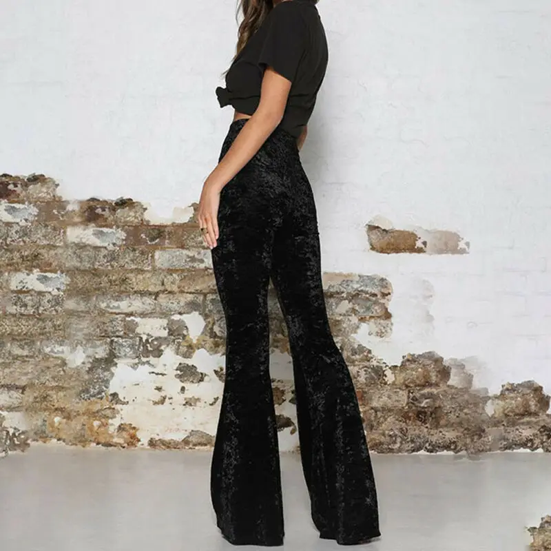 Pantalon évasé en velours pour femme, style coréen, Sexy, taille haute, décontracté, rouge, noir, bas cloche, Streetwear