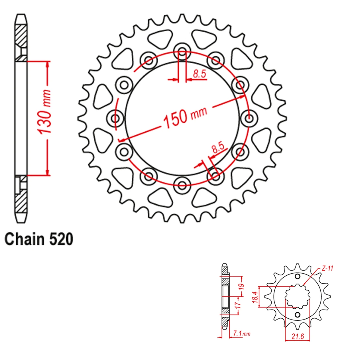 OZOEMPT（520-13T/41T）Motorcycle Front And Rear Sprockets For Hon / da NX250 AX-1 1988-1993