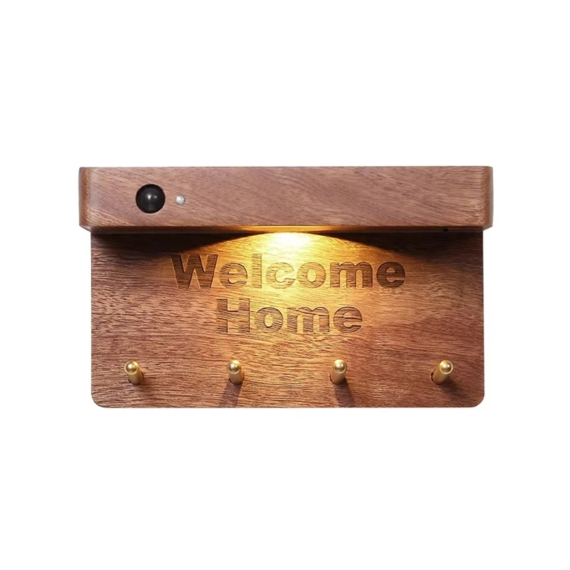 Key Hook Storage Light Entry Garden Wall Lamps Solid Wood Night Lights Body Sensor Lights Wall Lamps Wiring Decoration