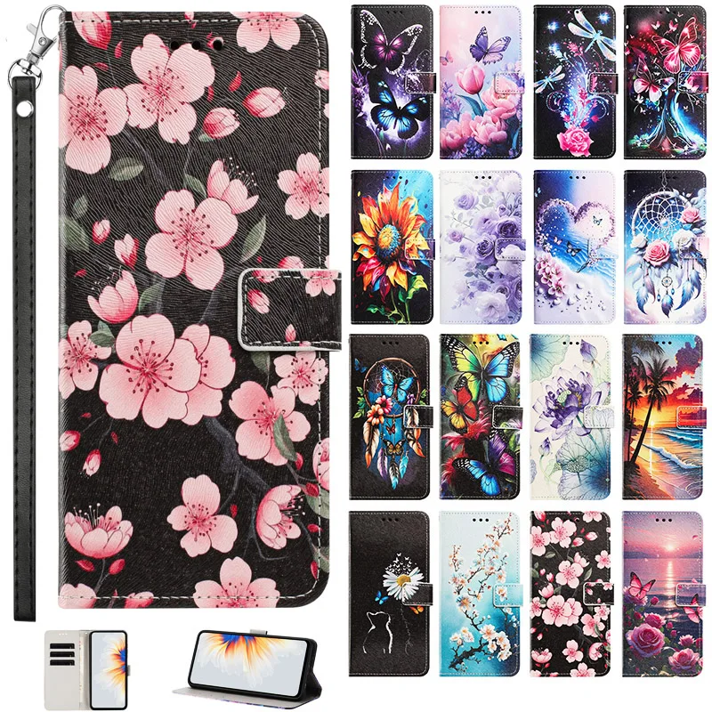 

Phone Case for Samsung Galaxy A57 A37 A27 A17 A07 A56 A36 A26 A16 A55 A35 A25 A15 Cases Fashion Flower Leather Flip Cover Strap