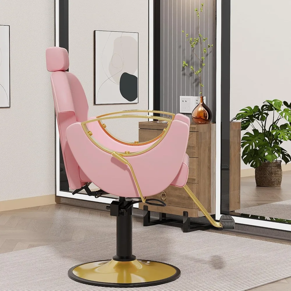 Silla de salón ajustable con respaldo giratorio y reclinable 360 - Silla de peluquería profesional rosa para barbería
