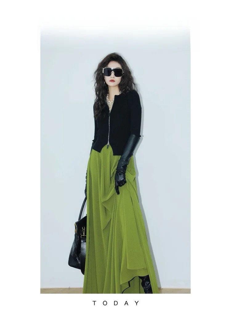 

Slimming Ladies Midi Skirt Faionable Fulln Design High Waist Polyester Fiber Casual Wear Spring Summer Autumn New Arrival