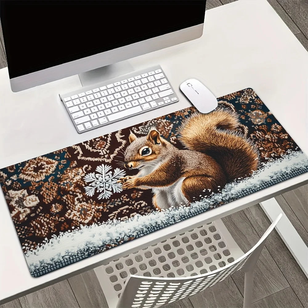 

Winter-themed mouse pad with snow edges and squirrel design rubber base Persian style carpet is suitable for office or home use