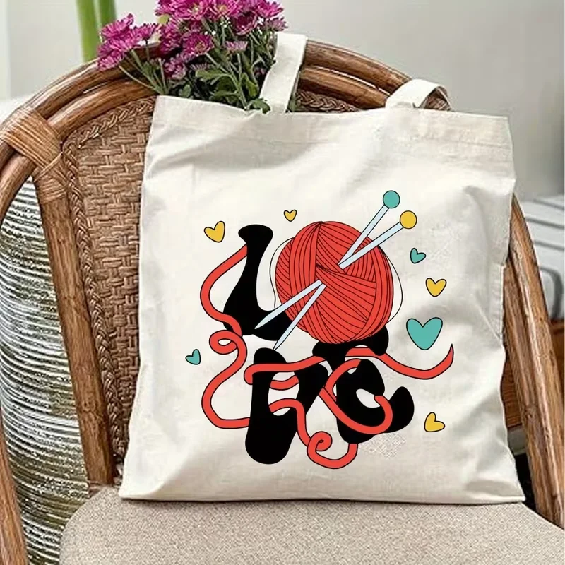 Large Capacity Knitting Ball Print Tote Bag  Ideal for Shopping, Travel, and Outdoor Activities, Travel Tote Bag