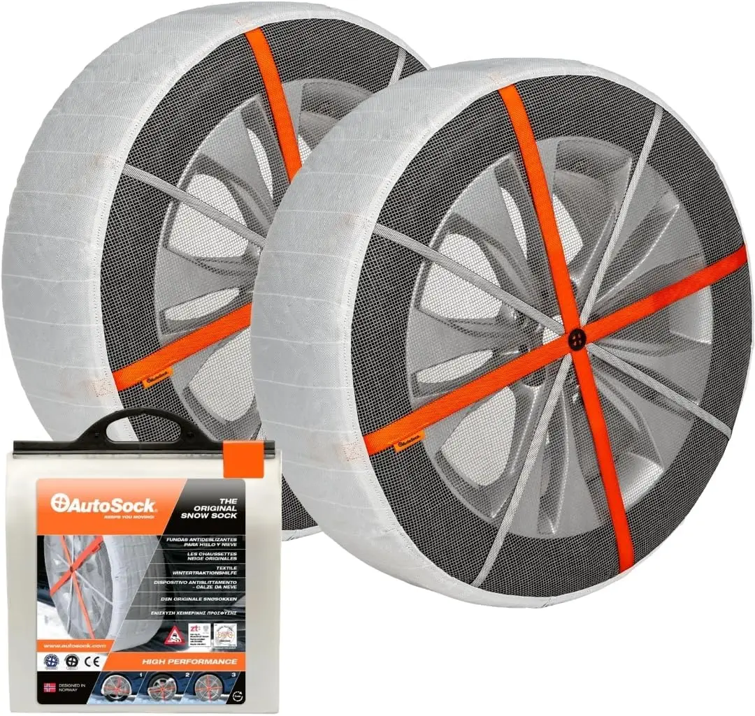 Snow Tire Socks for Cars, SUVs & Trucks - 2 Pack Textile Traction Device for Winter Driving