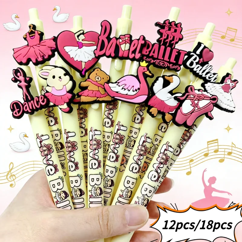 

12 шт./18 шт. светло-желтая мечтательная балетная серия выдвижная ручка для подписи-Креативная шариковая ручка в форме танца животных